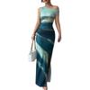 Vintage Tie-dye Sleeveless Suspender Dress Summer Female Beach Party Tank Dress Women Fashion Slanted Shoulder Slim Maxi Dresses
