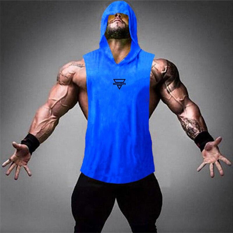 Muscleguys Vestă cu glugă pentru bărbați de vară Tricou mare Top fără mâneci pentru tineret