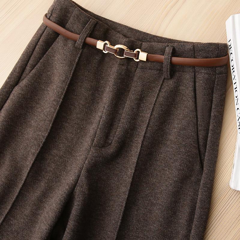 Women's Straight Leg Wool Flannel Trousers: Thick, Warm, and Comfortable for Autumn and Winter.