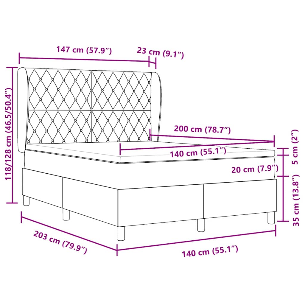 Box Spring Bed with Mattress Black 140 X 200 Cm Velvet