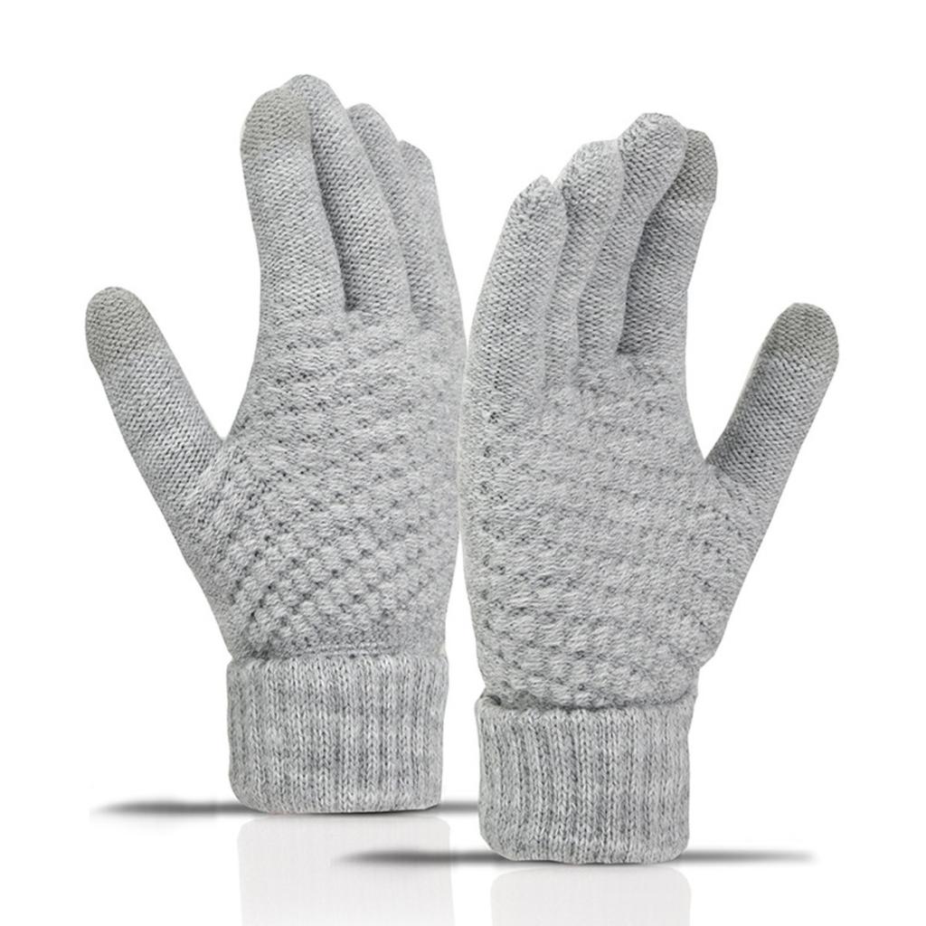 Touch Screen Gloves for Winter Warmth, Knitted with Thick Velvet, Windproof, Cycling, Men's and Women's Cold Resistant, Woolen, Simple Gloves