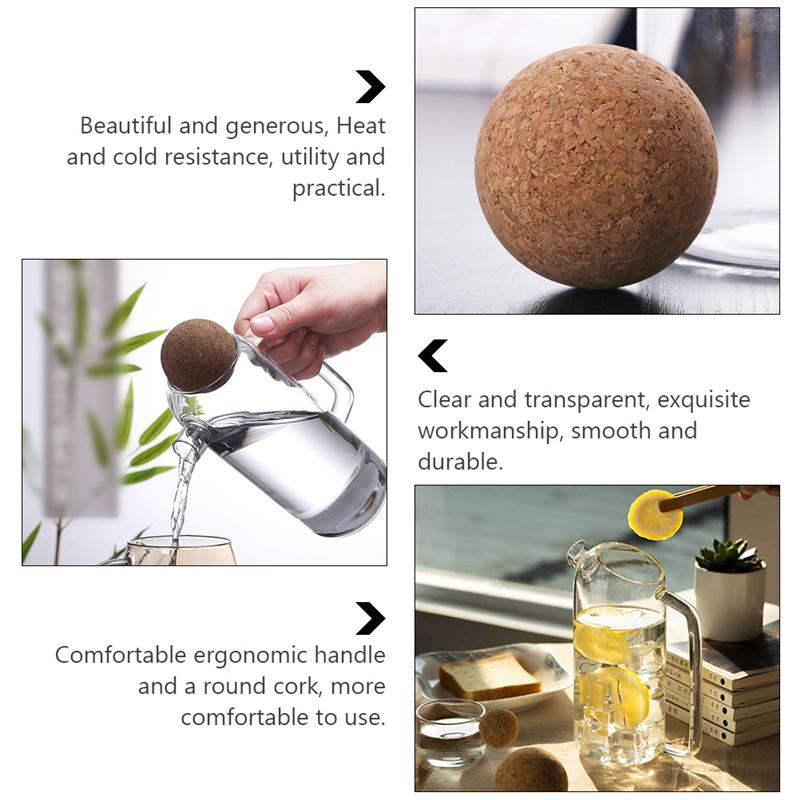 1pc Cork Glass Tea Kettle Thick Glass Teapot Juice Jar Tea Pitcher for Home Use