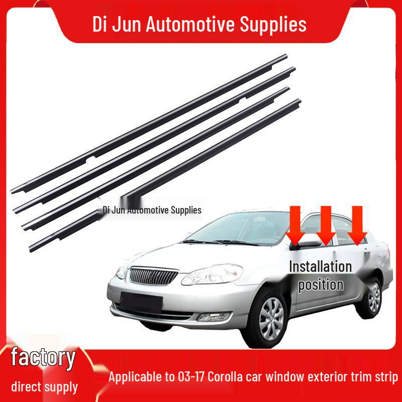 

03-17 Corolla Door Glass Chrome Trim: Waterproof, Decorative, Bright Strip Left Rear Door (Black)