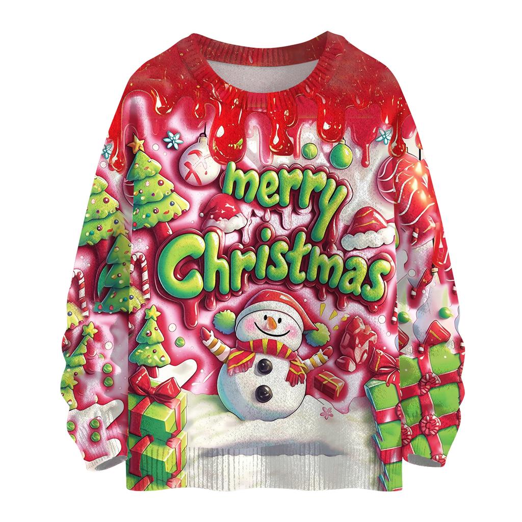 Women's Casual Long Sleeve Woolen Christmas Sweatshirt Fall Vacation Long Sleeve Pullover