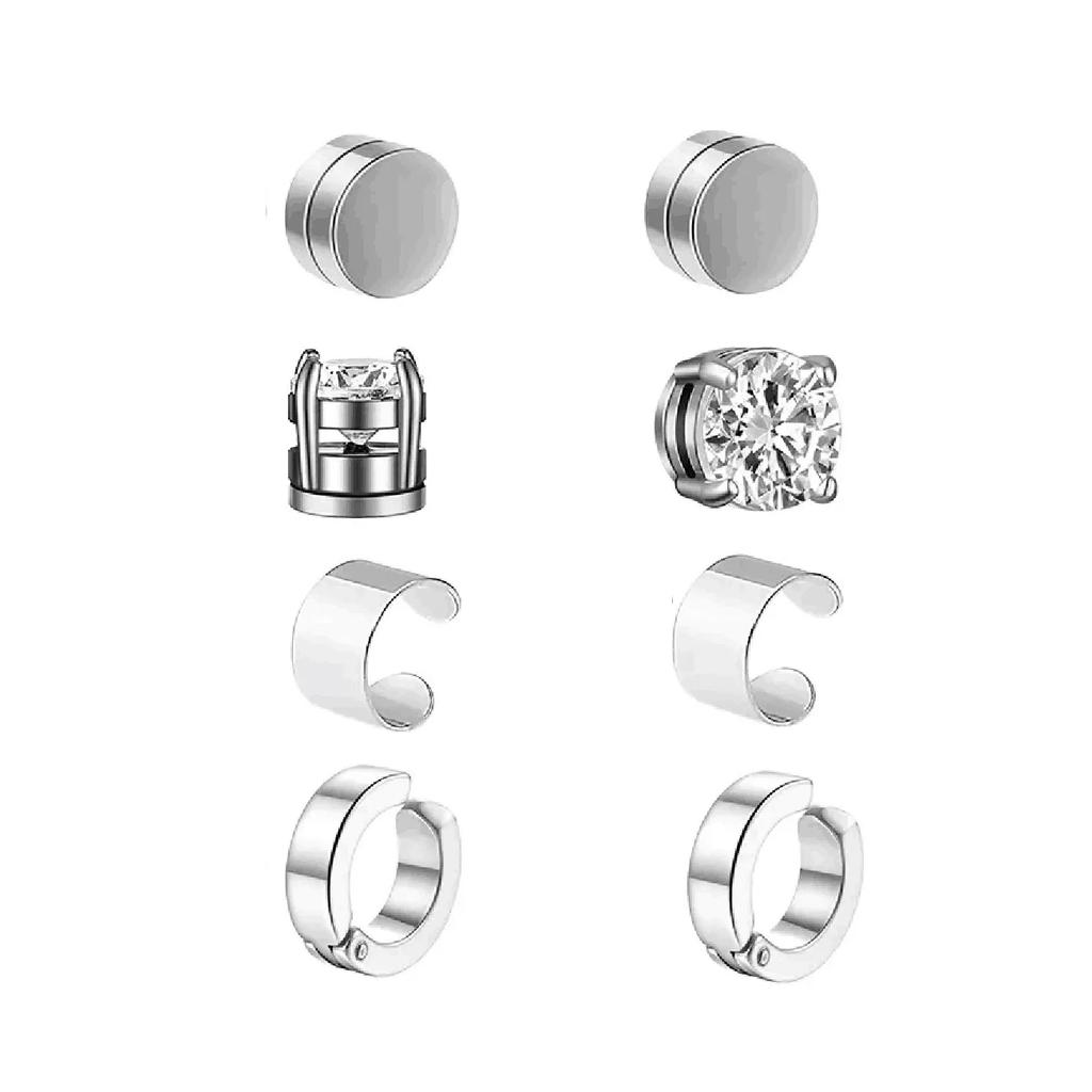 1-10 Pairs of Men's Fashionable Ear Hole Free Magnet Zircon Stainless Steel False Earring Set