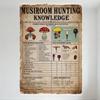 Vintage Mushroom Hunting Knowledge Metal Sign - Poisonous Edible Types Guide Tin Poster for Bar Pub Home Wall Decor 8x12 Inch