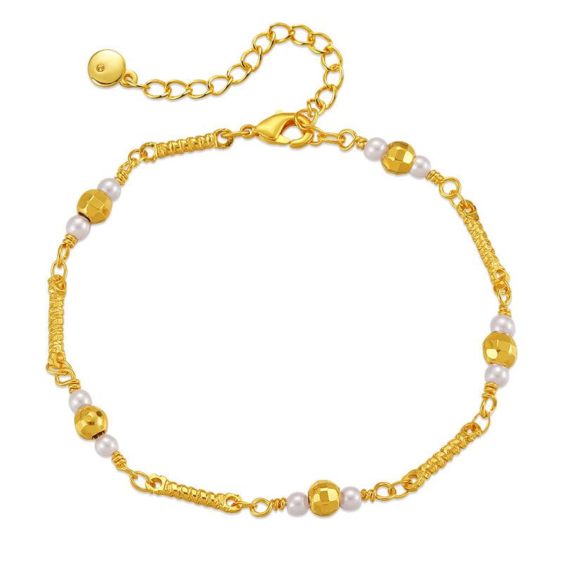Brass Plated 18k Gold Pearl Bracelet Elegant Minimalist Designer Jewelry For Women