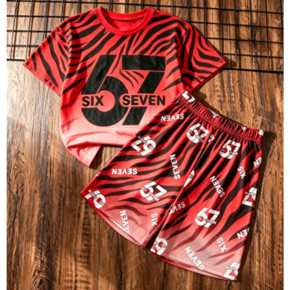 Fashion Letter 67 Number Printed Men's T-shirt and Shorts 2 Piece Set Summer Street Casual Outdoor Sports Men's and Women's T-shirt Sets