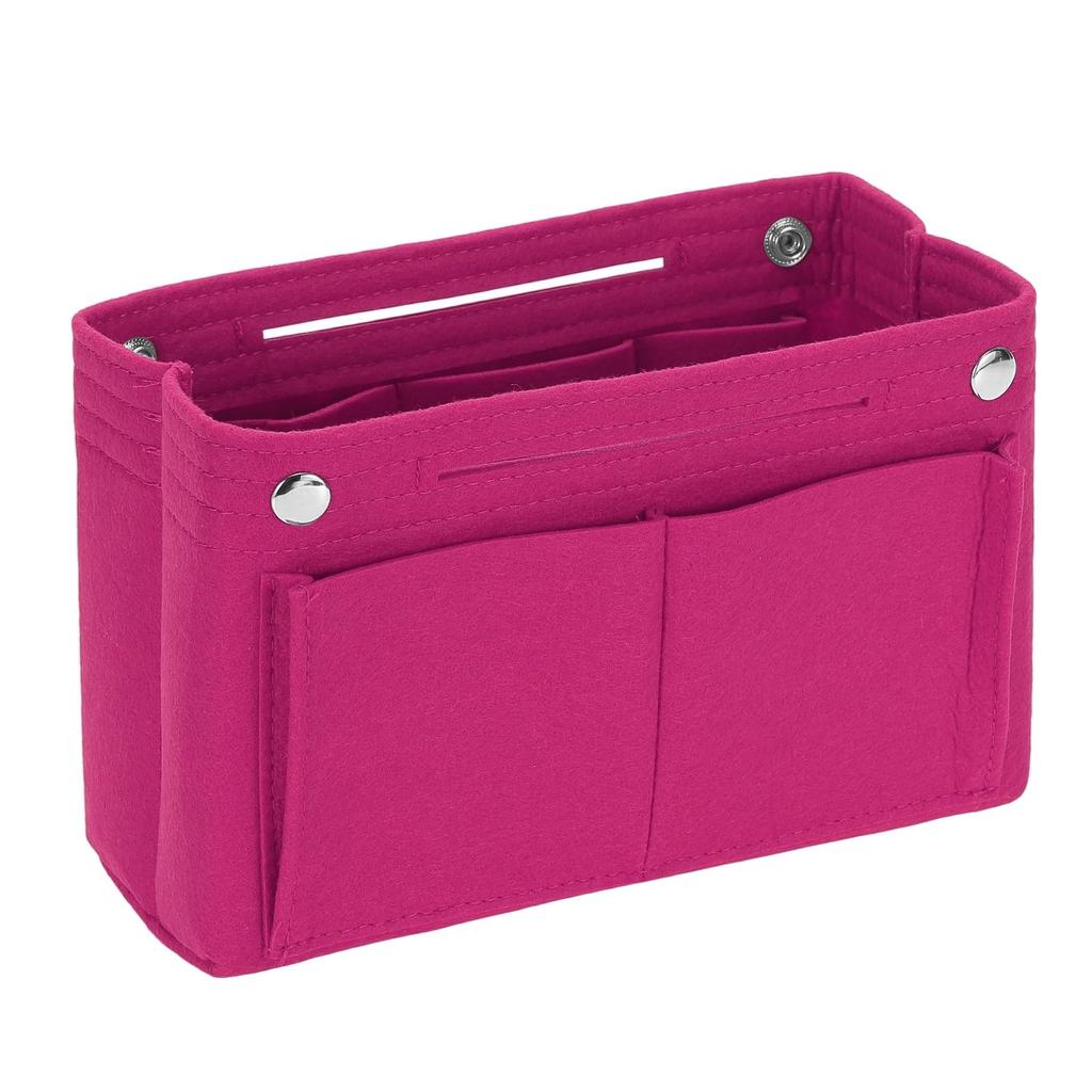 Uxcell Portable Felt Bag Organizer Insert with Snap Closure, Multi-Function Compartment, Dome Shaper for Satchels, Totes, and Handbags (17cm X 10cm X