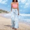 Women's Wide Leg Pants With Elastic Waistband Printing Large Pockets Patchwork Edge, Loose Pants