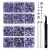 Beadsland Hot Fix Rhinestones, 6,080 Violet Rhinestones for Clothing Crafts, Mixed Sizes, Includes Wax Pencil and Tweezers Kit, SS6-SS30, Violet