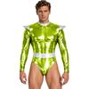 Men Halloween Alien Costume Metallic Bodysuit Color Block Mock Neck Long Sleeve Back Zip Leotard for Cosplay Stage Show