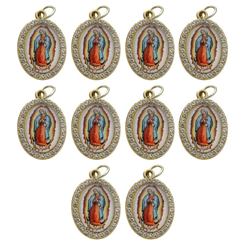 

10Pcs Metal Rhinestones Religious Figure Oval Pendant Charm for DIY Necklaces Keychains Bracelets Jewelry Making