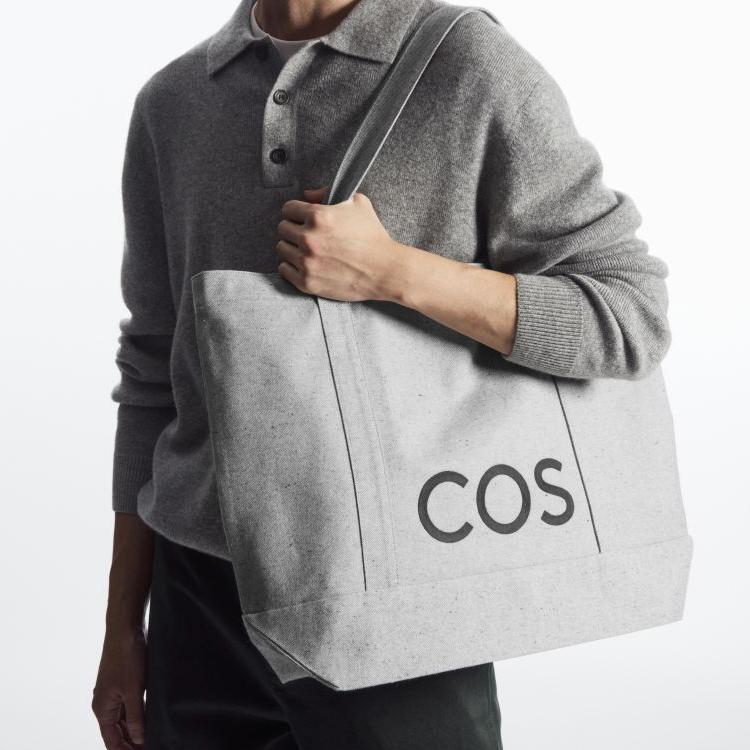 New COS Cotton Tote Bag, Shopping Bag, Canvas Bag, Shoulder Bag Regular Unisex Gray 1214024002
