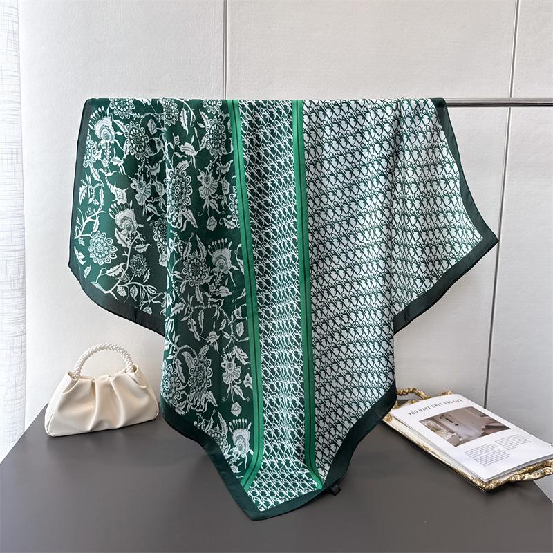 Korean Version Of Flower Simulation Silk High-End Printing Large Square Scarf Silk Scarf Shawl Headscarf Neck Protection Scarf Decorative Scarf