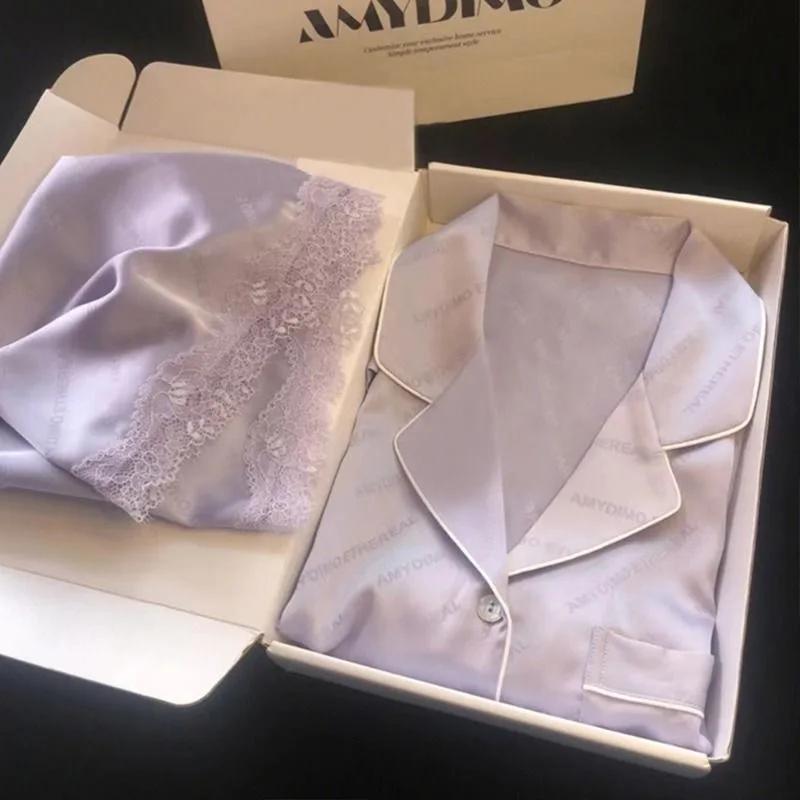 Lace Patchwork Pink Sexy Two Piece Pajama Set Summer Women's V-Neck Top and Shorts Set Fashion Women's Pajama Set Home Clothes