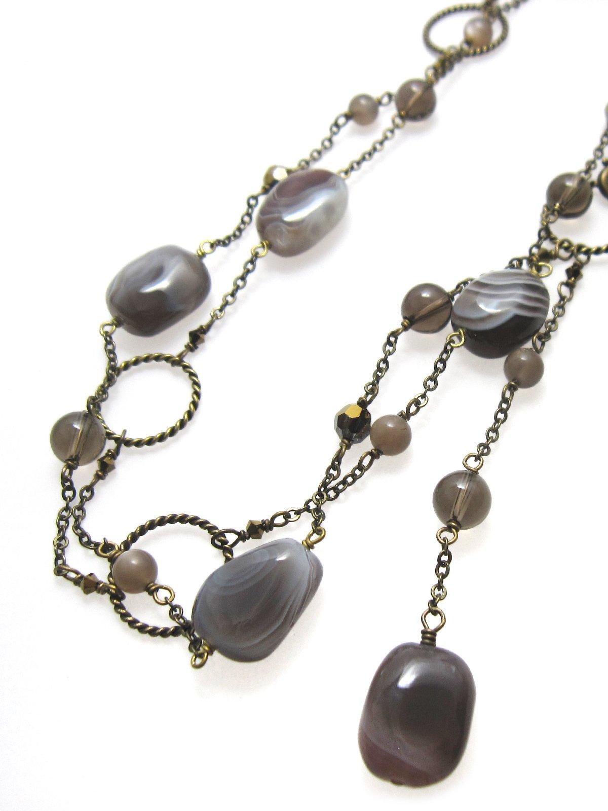 

Botswana Agate and Moonstone Long Natural Power A741 [Cherry] Necklace, Stone, Stone,