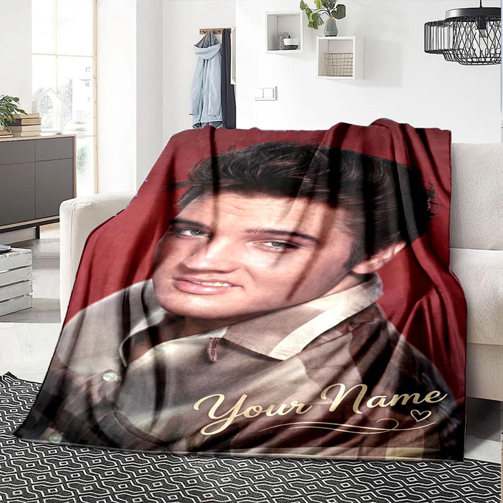 Elvis Presley Personalized Name Blanket Gift Personalized Blanket Soft Warm Cozy Suitable for Sofa Couch Livingroom Living Room All-Season Use