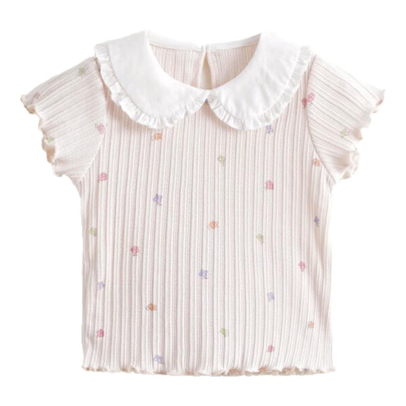 

MARC&JANIE Girl s All-over Floral Peter Pan Collar Short Sleeve T-Shirt 120