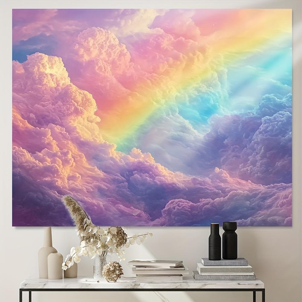 2D flat banner 1pc1 vibrant rainbow cloud tapestry - colorful weather landscape wall hanging polyester fiber fabric 150X100