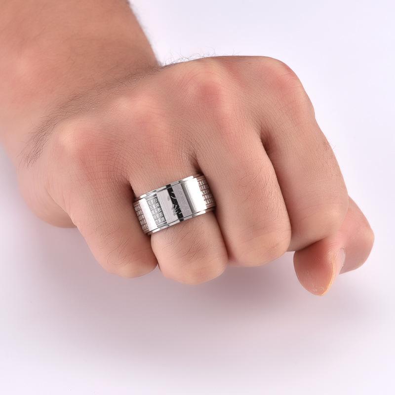 Religious Jewelry Domineering Men's Tide Heart Meridian Rotation Ring 12mm Wide Version National Style Index Finger Ring Accessories