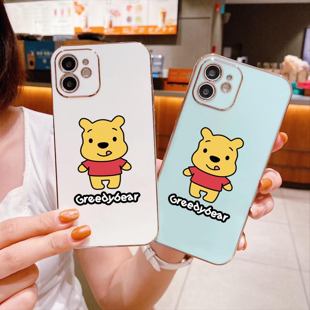 

Мягкий чехол с рисунком медведя Пуха и квадратными краями, чехол для телефона из ТПУ с роскошным покрытием для OPPO