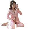 Solid color ice silk pajamas women's long-sleeved cardigan simulation silk spring summer loungewear women's autumn suit breathable