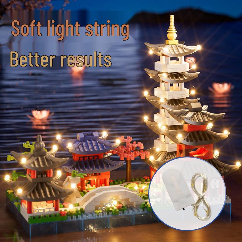 Lego-Compatible Micro-Particles: Yellow Crane Tower Suzhou Garden Chinese-Style Building Blocks