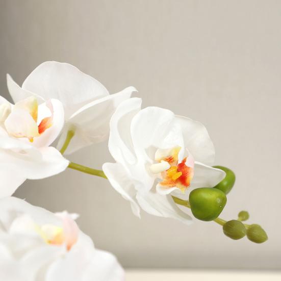 Flores de Orquídeas Artificiales Real Touch Flores Artificiales de Seda Falsa Flor Phalaenopsis Artificial con 5 Cabezas Florales para Decoración Interior del Hogar Mesa de Oficina