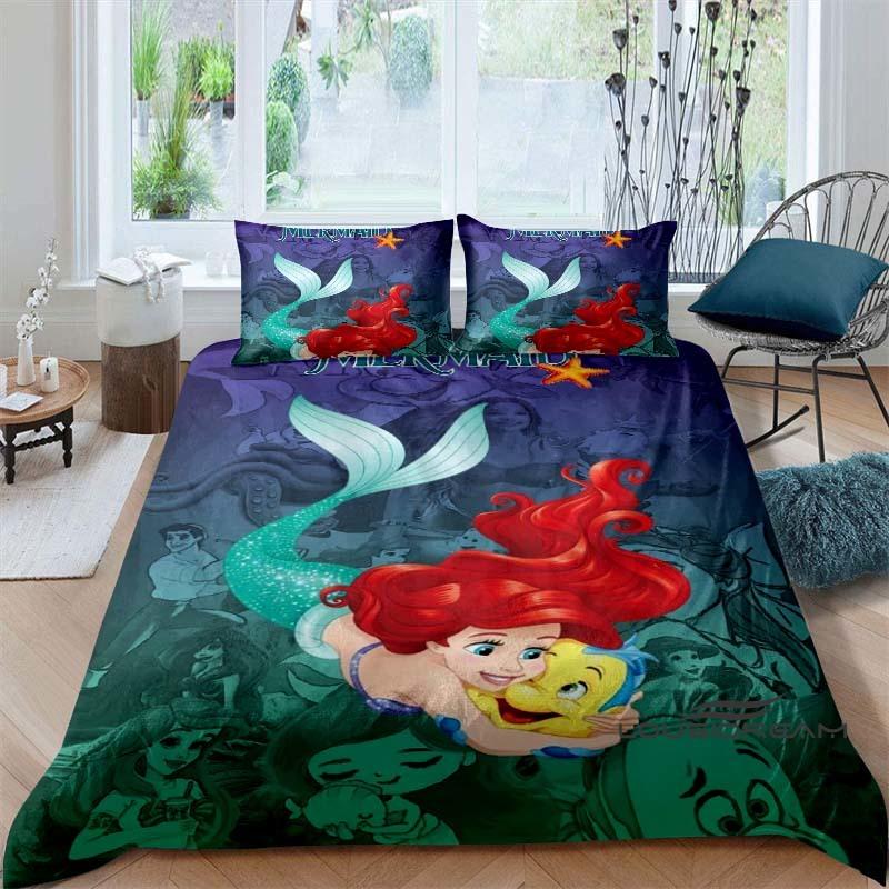 Cartoon The Little Mermaid Duvet and Pillowcase Bedding Set, for Boys and Girls' Bedroom Decor, Children's Gifts.