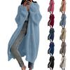 Women's Solid Color Long Sleeved Knee Length Knitted Cardigan, Lazy Trend, Medium Long Hair Jacket