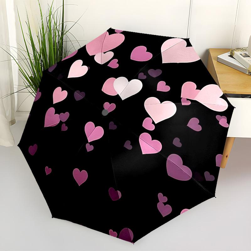 1pc Heart Print Automatic Folding Umbrella, 8 Ribs Iron Frame, Suitable for Outdoor Travel and Daily Use yy251120225