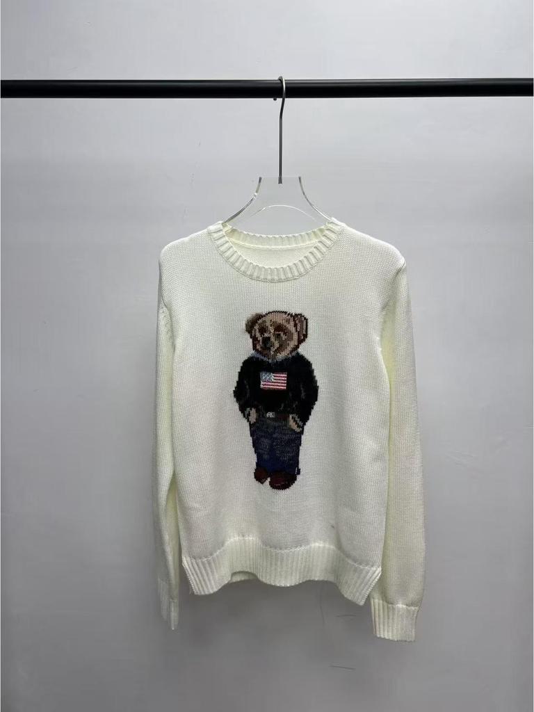 2025 R.L Wool Blend Cartoon Bear Round Neck Sweater - Women's Autumn/Winter Versatile Embroidered Style