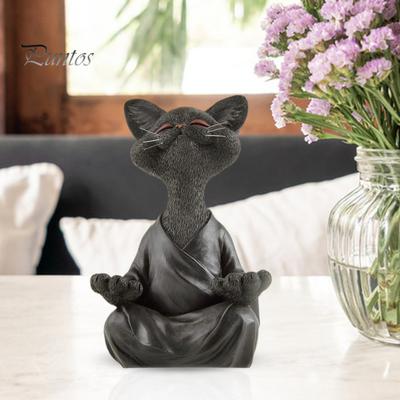 Medytacja Kot Statua Siedzący Kociak Żywica Figurka Zen Joga Zwierzę Rzeźba Domowe Biuro Półka na Książki Dekoracja Pulpitu Ornament