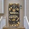 Black Gold Birthday Queen Door Cover Banner 71 X 35 Inch Happy Birthday Backdrop Photography Background Decoration for Women Girls Birthday Party