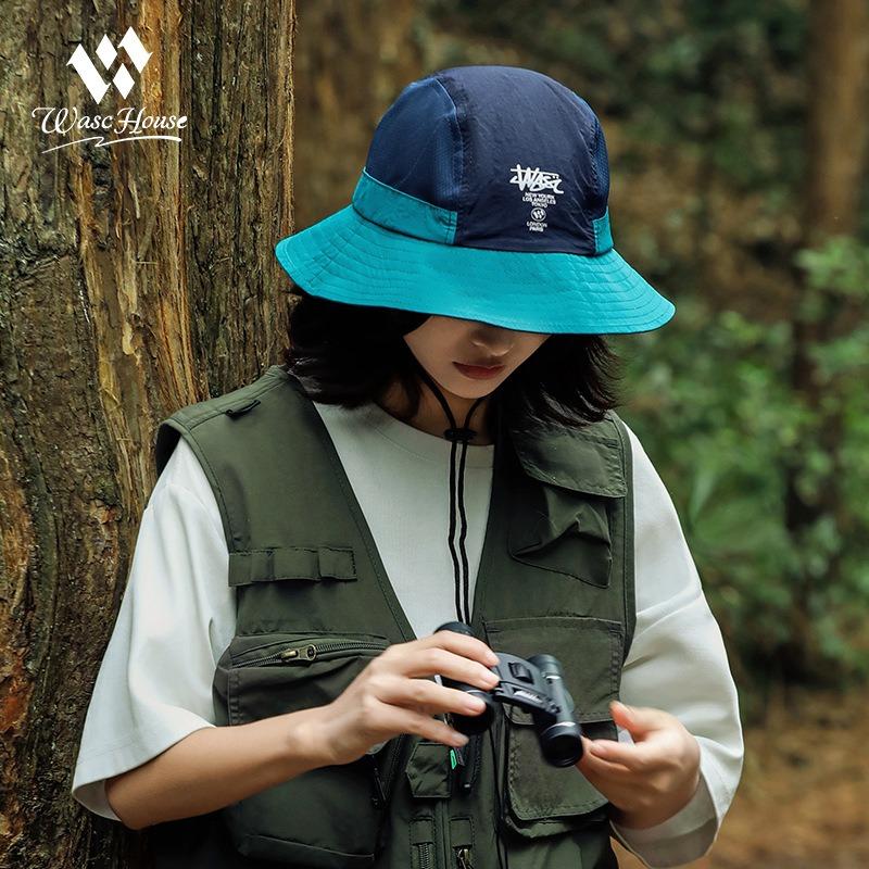 Quick-drying bucket hat Outdoor mountain climbing color matching Embroidered mountaineering hat Adjustable rope Curling basin hat Shade surf hat