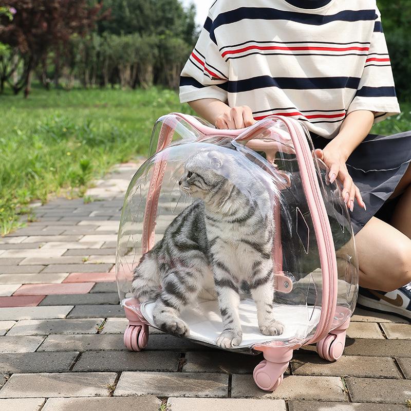 Fully Transparent Space Capsule Pet Rolling Luggage Breathable Portable Travel Bag For Cats Small Dogs