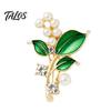 Talos Brooch Pin, Plant Shape Lapel Pin with Green Leaf Design, Imitation Pearl Rhinestone Combination Stable Buckle for Daily Commuting And
