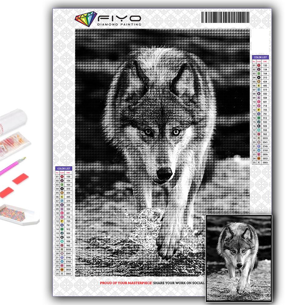 Popular 5D Diy Cross Stitch Animal Wolf Painting Full Drill Cross-Stitch Crafts Kit Wall Sticker Home Decor