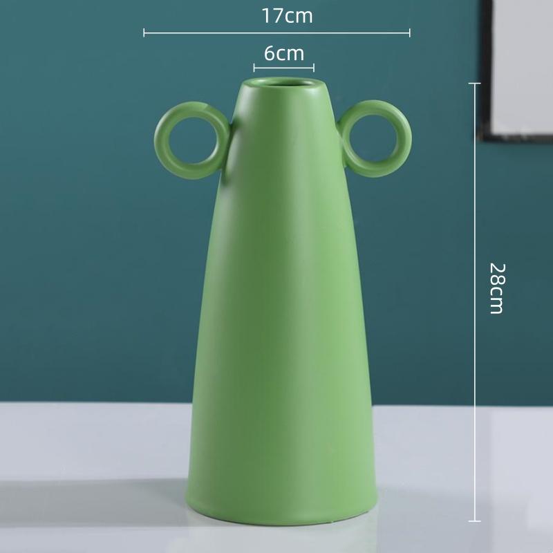 Ceramic Vase Geometric Circular Handle Ceramic Handicraft Plant Pot Floral Arrangement Accessories Home Decoration Vases