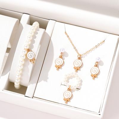 Conjunto de 5 Peças Para Mulheres Fashion Versátil Personalizado Criativo Pingente Pirulito a Óleo Zircônia Pulseira Brincos Colar Conjunto de Anéis