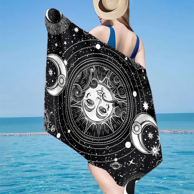Pentagramm und Mond Kunstwerk Strandtuch, Superweiche Mikrofaser, Geschenk für Sie/Ihn, Geburtstag, für Pool, Strand, Reisen, Heimdeko Fan-Geschenke
