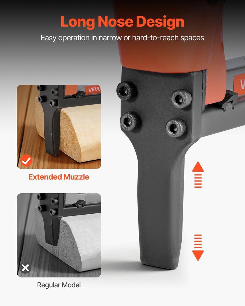 Pneumatic Staple Gun, 22 Gauge Long-Nose Upholstery Stapler for 71 Series Fine Wire Staples 9.5mm Crown 6mm-16mm Length, Max 180PCS Loading Air Staple