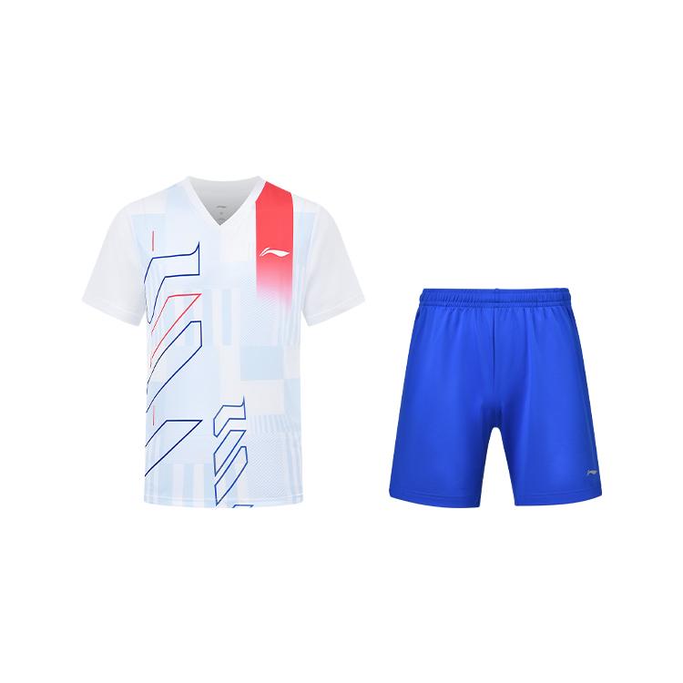 

Li-Ning Creative Geometric Line Color Block V-Neck Short Sleeve Tie Waist Shorts Casual Sports Set Unisex sets AAYU269-2+AKYT063-2 L