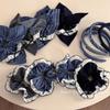 Blue Plaid Elegant Ribbon Bow Hair Scrunchie