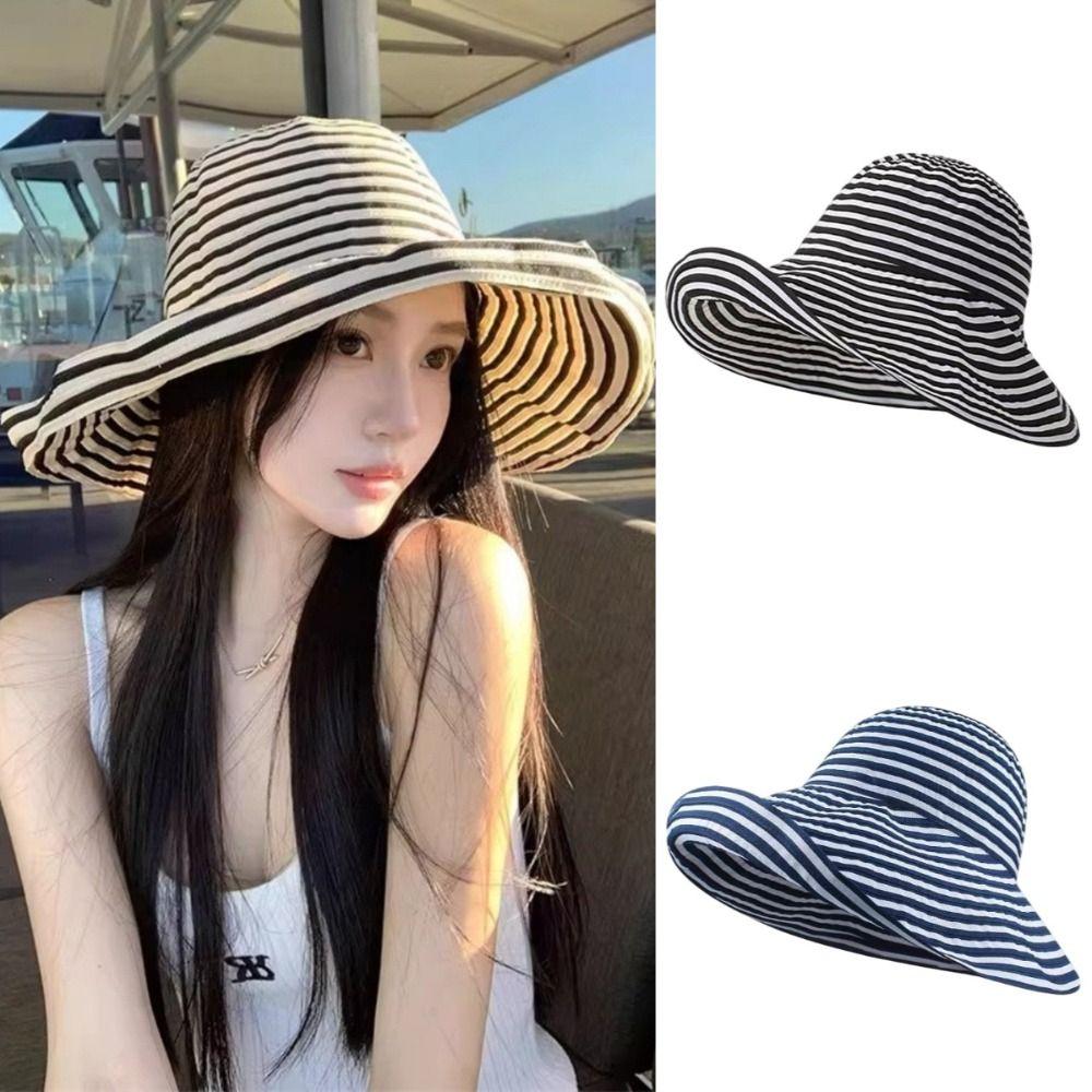 Lightweight Sun Hats Foldable Summer Hats New Stripe Fisherman Hat  Summer Travel