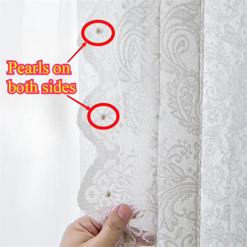 Vintage Lace Curtains  Romantic Semi Sheer Floral Lacy Curtain for Living Room, Elegant Window Drapes for Bedroom with Pearls