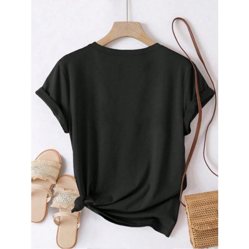 European Size Women's Leaf Print Short Sleeve T-Shirt - Casual Round Neck Blouse with Medium Stretch Fabric, Spring/Summer/Fall Wardrobe Essential,