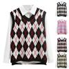 Women's Fashion Diamond Plaid Sleeveless V-neck Loose Student College Knitted Sweater Vest