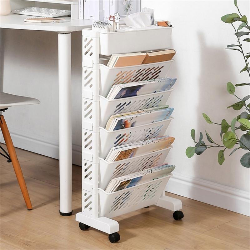 Versatile Use Bookcase Storage Rack Elegant Storag Stand with Compartments In White Perfect for Living Room or Study